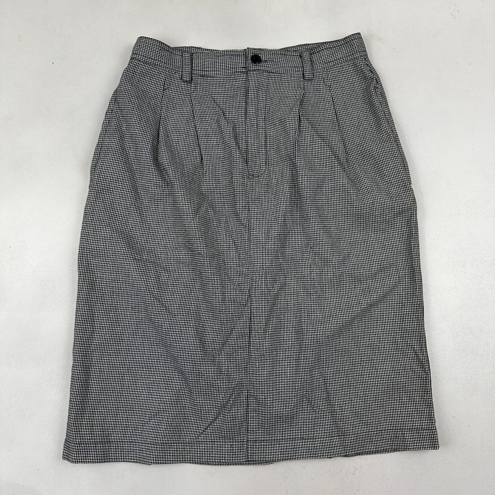 VTG Liz Sport Black White Houndstooth High Waist Pencil Skirt 100% Cotton Sz 10 - Picture 2 of 11